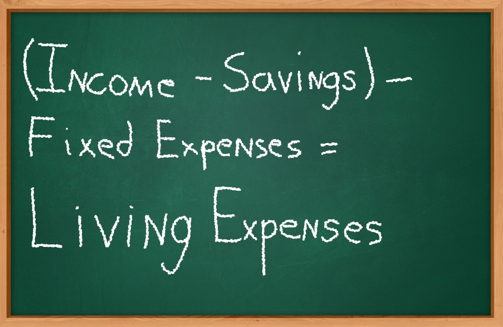 (Income – savings) – fixed expenses = living expenses